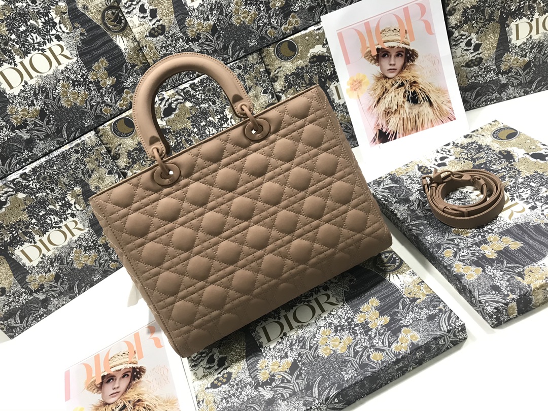 Large Lady Dior Bag Biscuit Ultramatte Cannage Calfskin